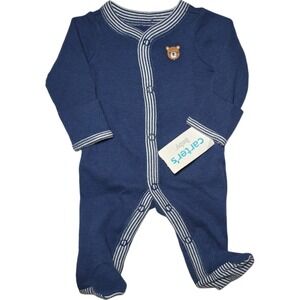 Carter's Preemie‎ Baby Boy Footed Bear Sleeper Navy 1pc Cotton NWT